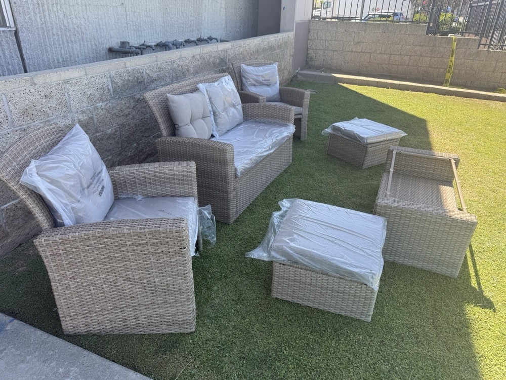 5 Piece Rattan Patio Set Beige