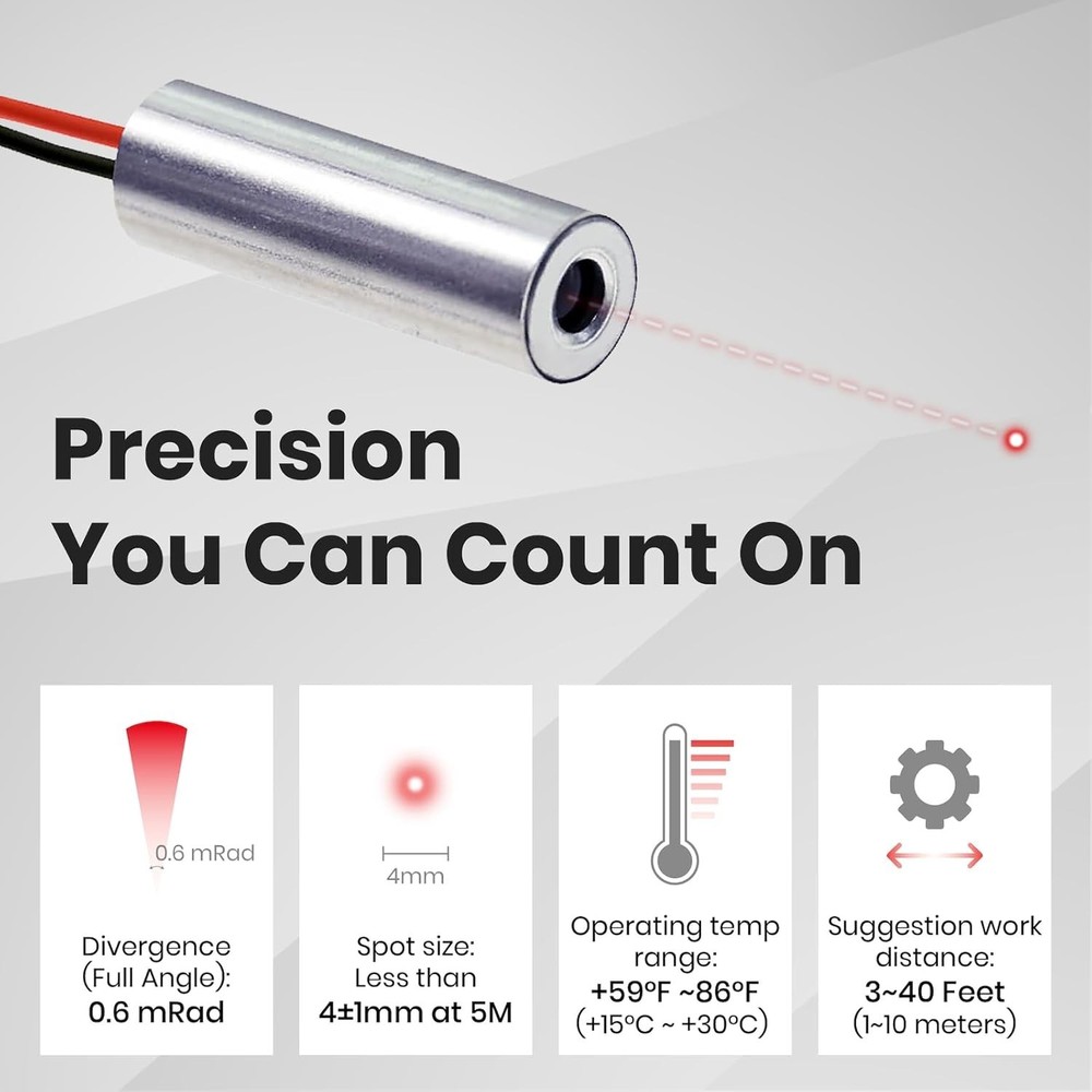 Durable Red Dot Laser Module - 650nm, Automatic Operation, 5,000-Hour Life