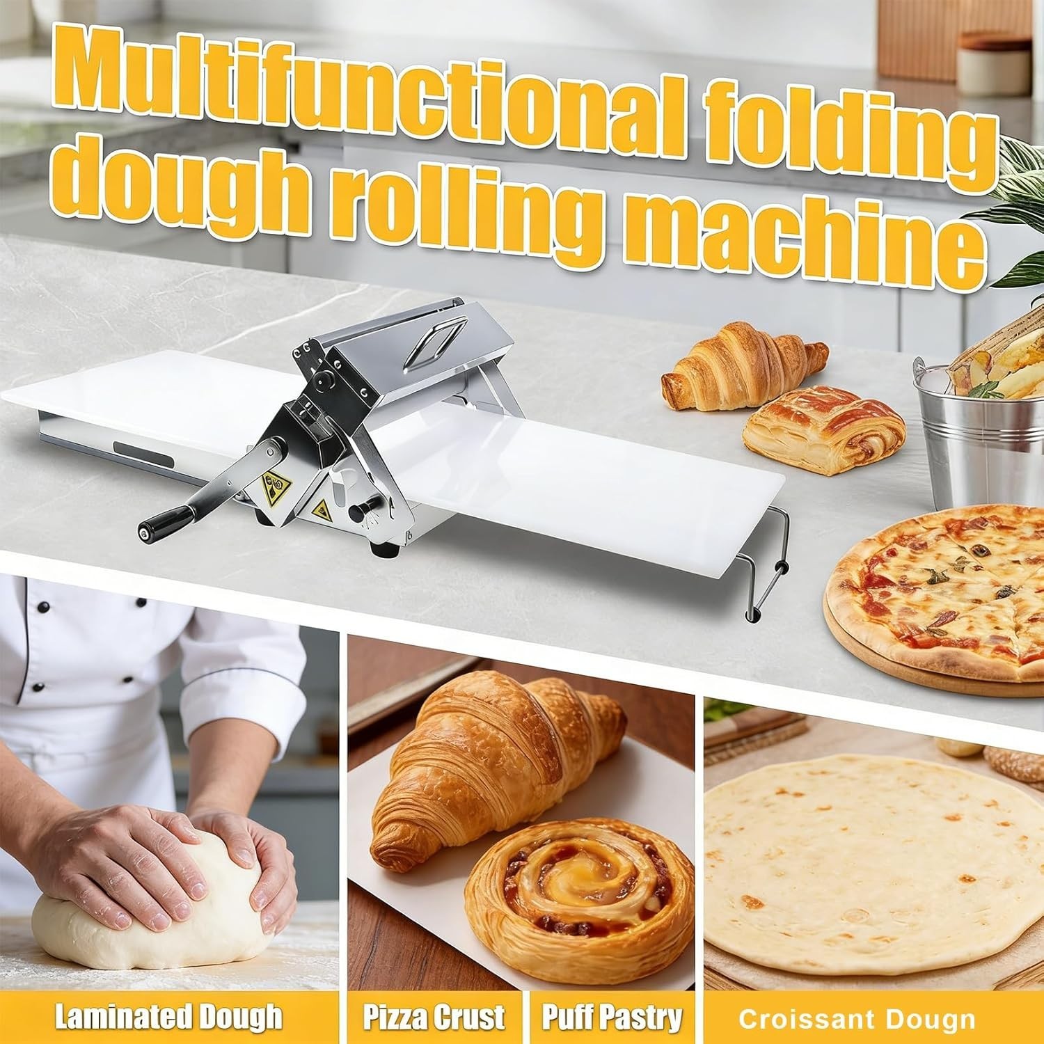 40.9x15.5 Folding Manual Dough Sheeter Roller Stainless Steel Thickness Adj New!
