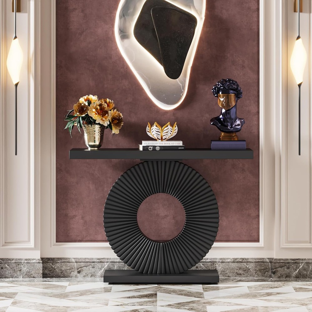 Modern Console Table W/ Geometric Base 40 inch Wood Entryway Table Sofa Table