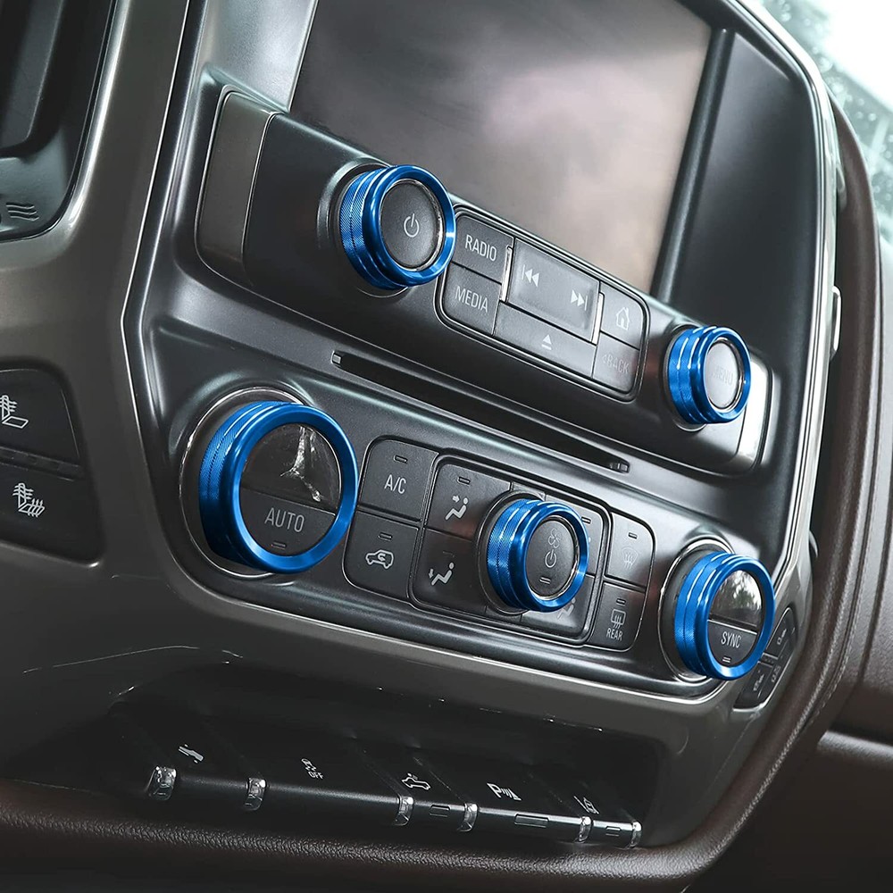 8X Center Console Radio AC Knobs Switch Button Trim for 2014-18 Chevy Silverado
