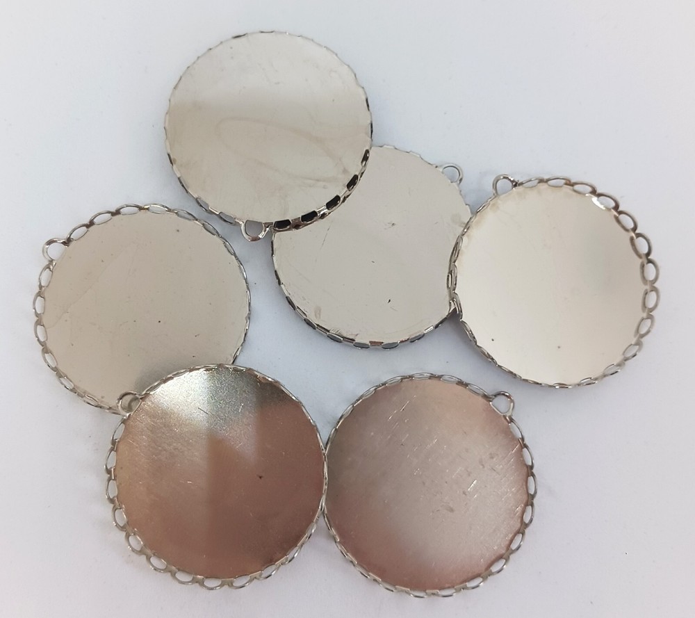 6 Round 34mm Lace Edge for Flatback Silver Tone J1-2D