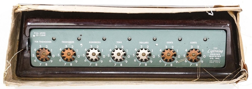 Vintage LIGHTNING CO. ADDING MACHINE with box