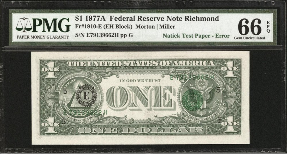 1977 PMG 66 Natick Test Paper ERROR Overprint on Back🔴 Third Printing on Back✅