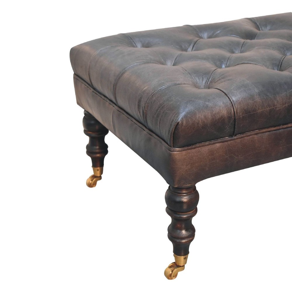 Buffalo Ash Black Leather Ottoman