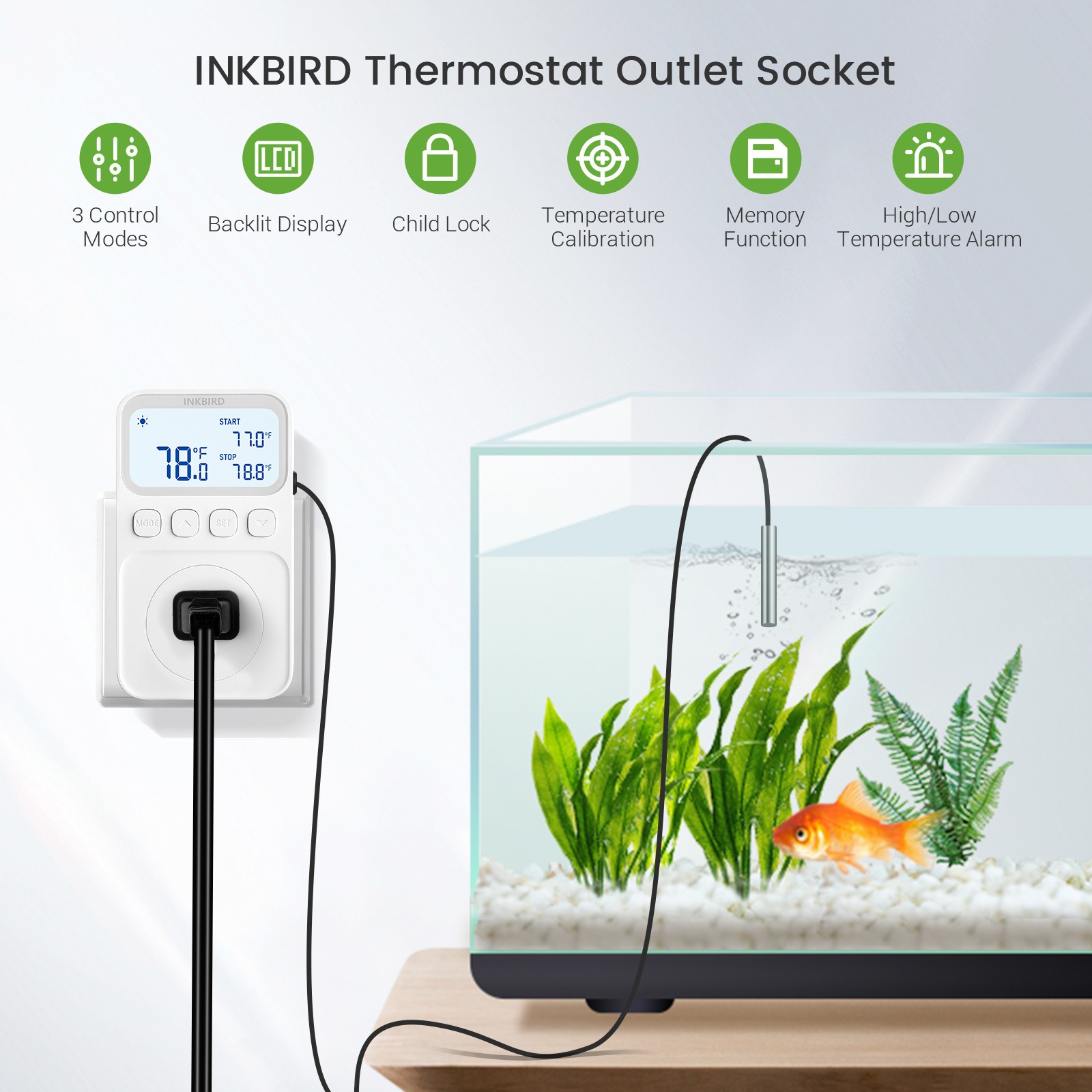 INKBIRD Plug in Thermostat 1800W Heating Cooling Temperature Controller Timer CF