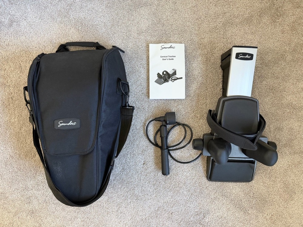 Saunder Cervical Traction Device With Carrying Case, Pump and Manual -WORKING