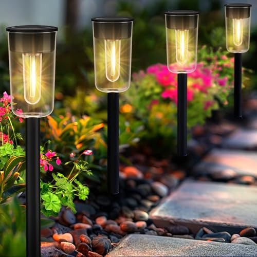 Solar Pathway Lights Outdoo 8 Pack, Bright Solar Path Lights Black-8 pack