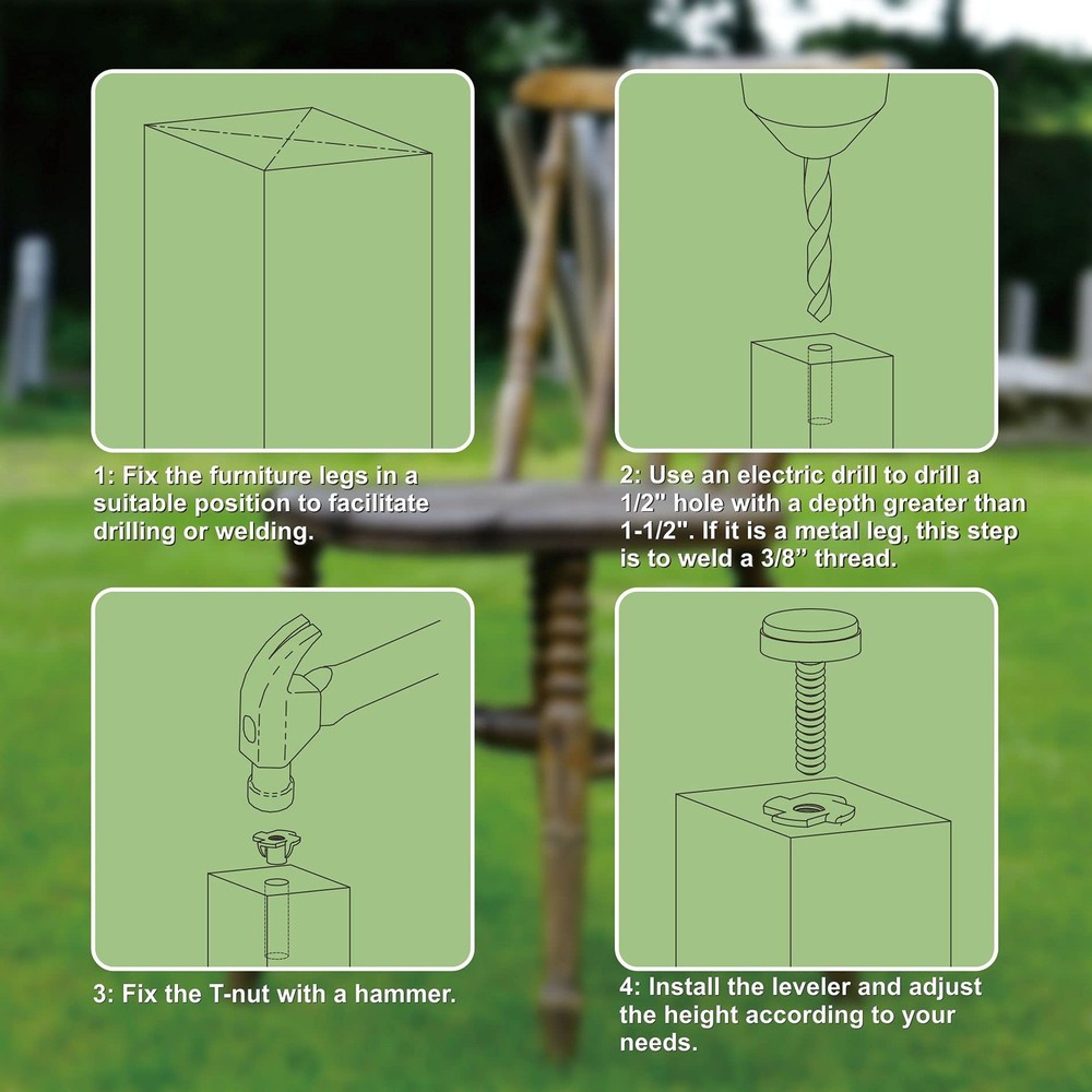 3/8" Threaded Leveling Feet Adjustable 3/8”-16 UNC Thread, 4 Sets