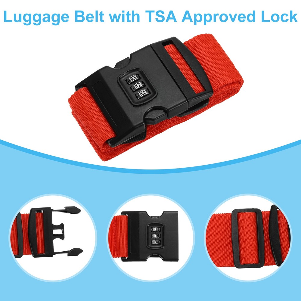 Luggage Straps with Combination Lock TSA Approved Red