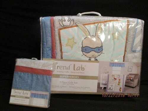 Trend Lab Superheroes 4-Pc Crib Bedding Set Includes Window Valance *New*