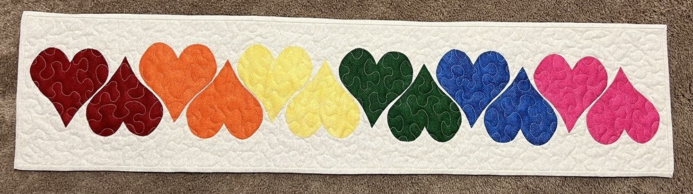 Handmade Quilted Table Runner/Topper ~ 9 1/2" x 40 1/2" ~ Cream, Multicolor