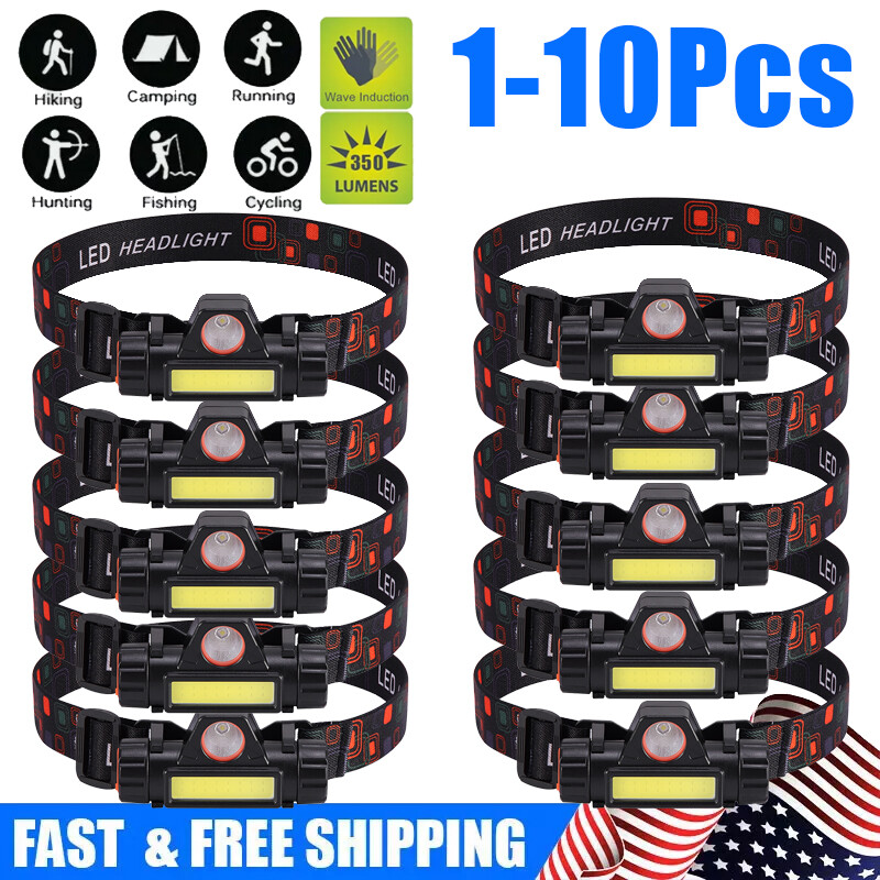 1-10 X USB Rechargeable Headlamp Headlight Waterproof LED Head Light Flashlight