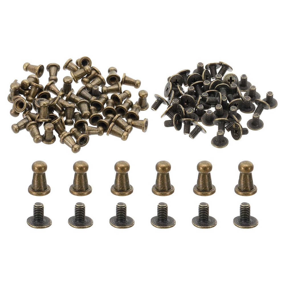 4mm Leather Rivets 50 Sets Round Button Head Studs Metal Screw Studs Posts Ch...