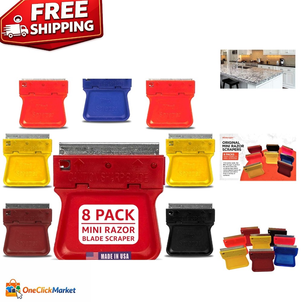 Compact 1.5-Inch Razor Scrapers - Multi-Surface Cleaners in Assorted Colors