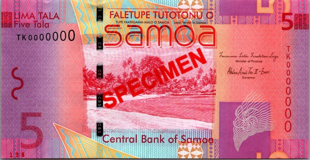 Samoa 5 Tala 2008 Pick # 38 Specimen UNC