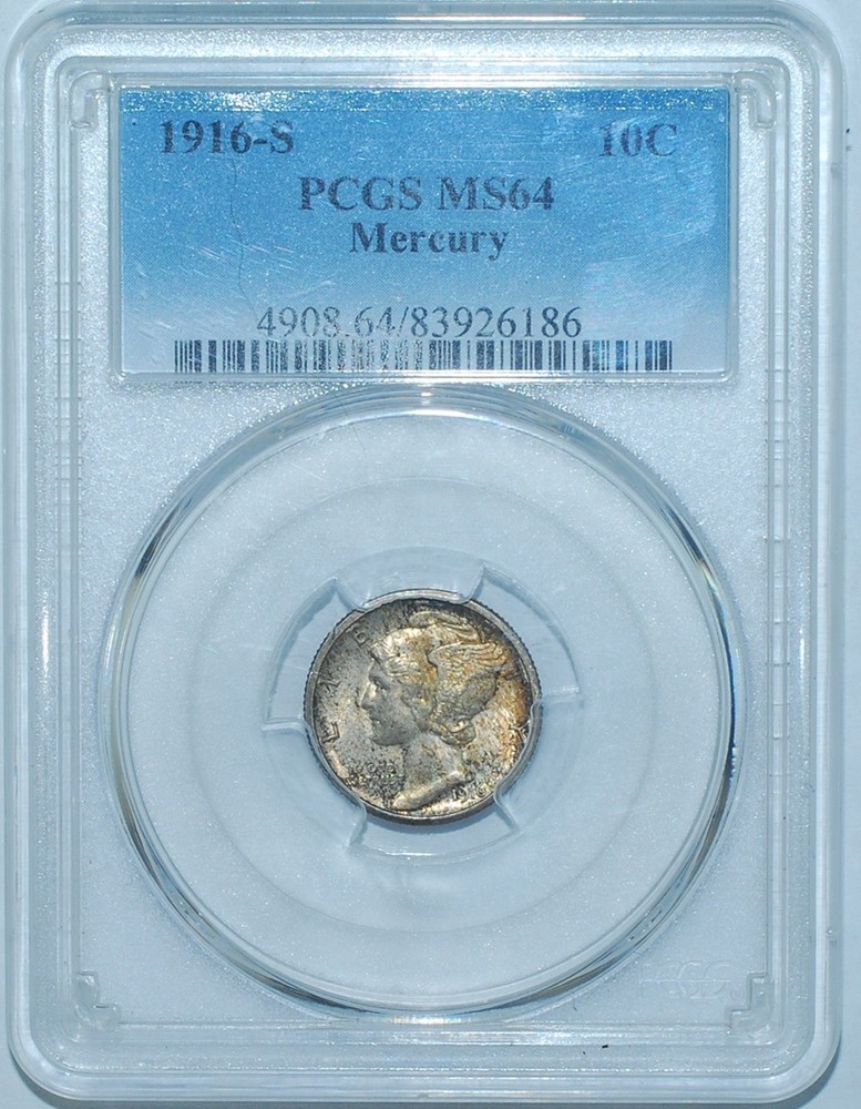 1916 S PCGS MS64 Mercury Silver Dime