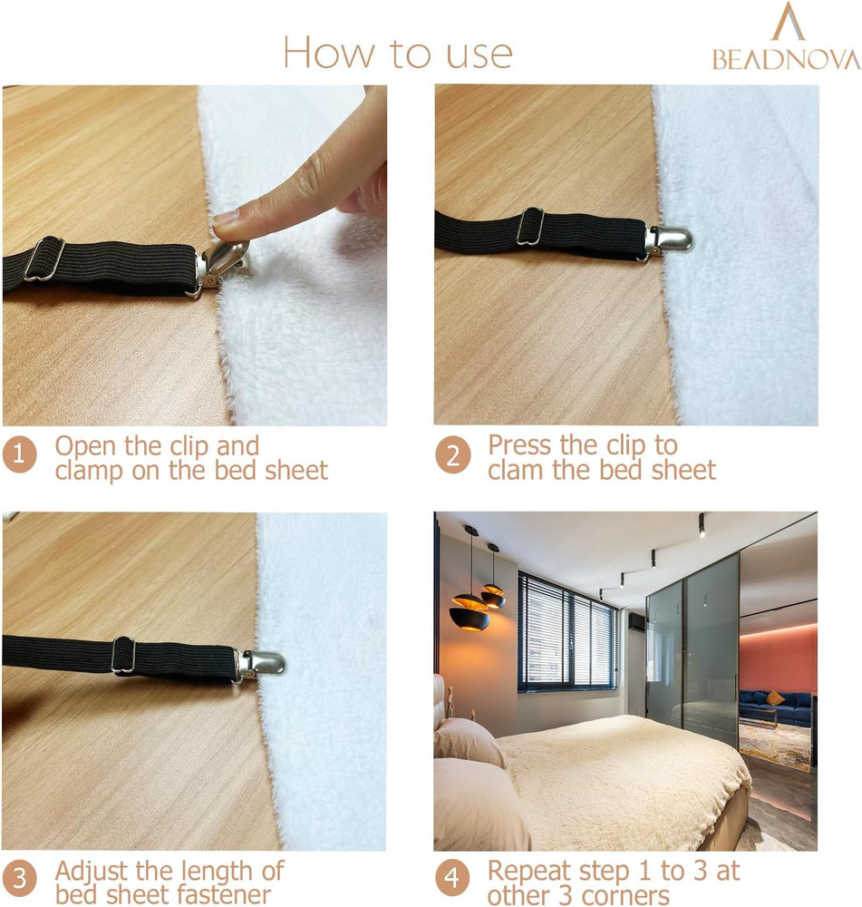 BEADNOVA Bed Sheet Straps 4 Pcs Triangle Bed Sheet Holders Fitted Sheet Clips Ad