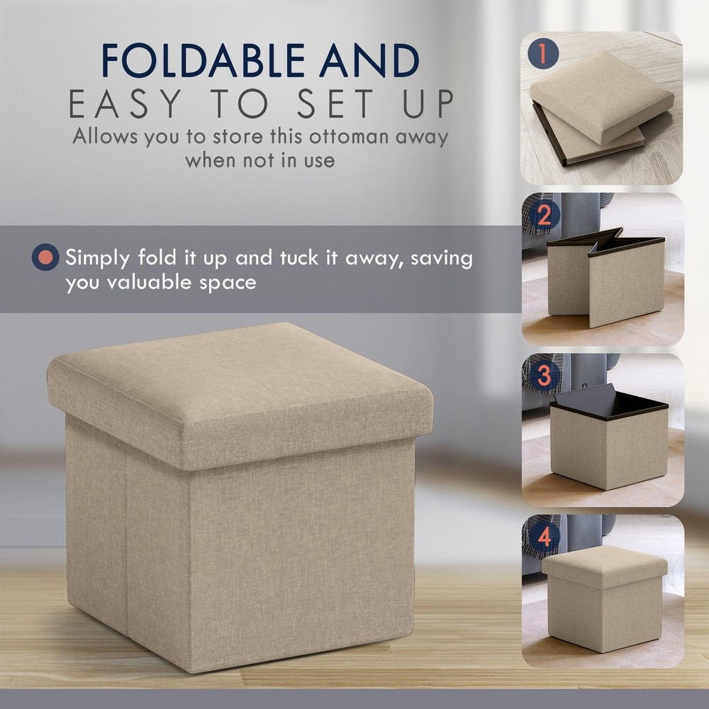 Small Storage Ottoman Foldable Collapsible Cube Square Linen Ottoman Foot Res...