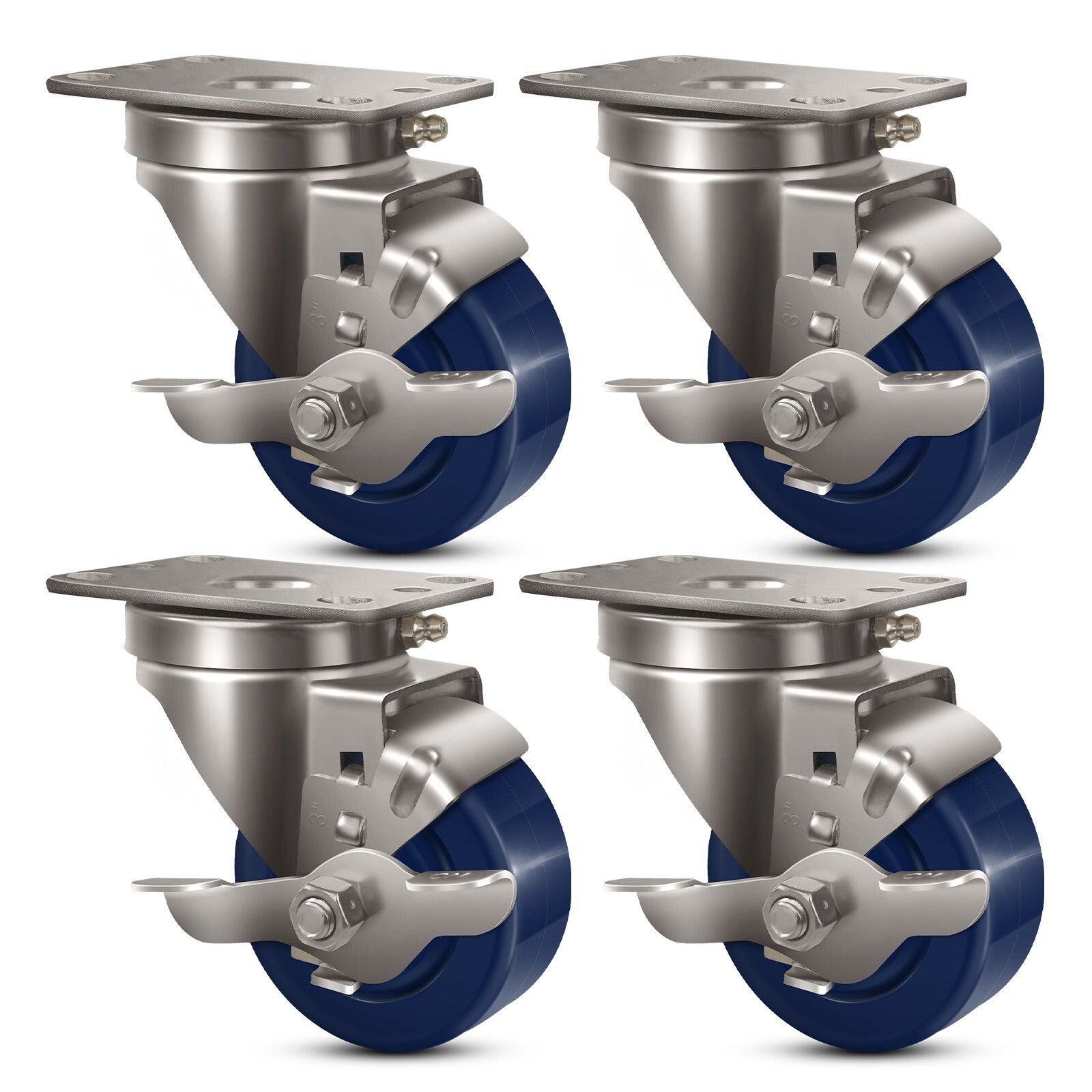 3" Stainless Steel Casters，Heavy Duty Industrial Casters， Load Capacity 1400 lbs