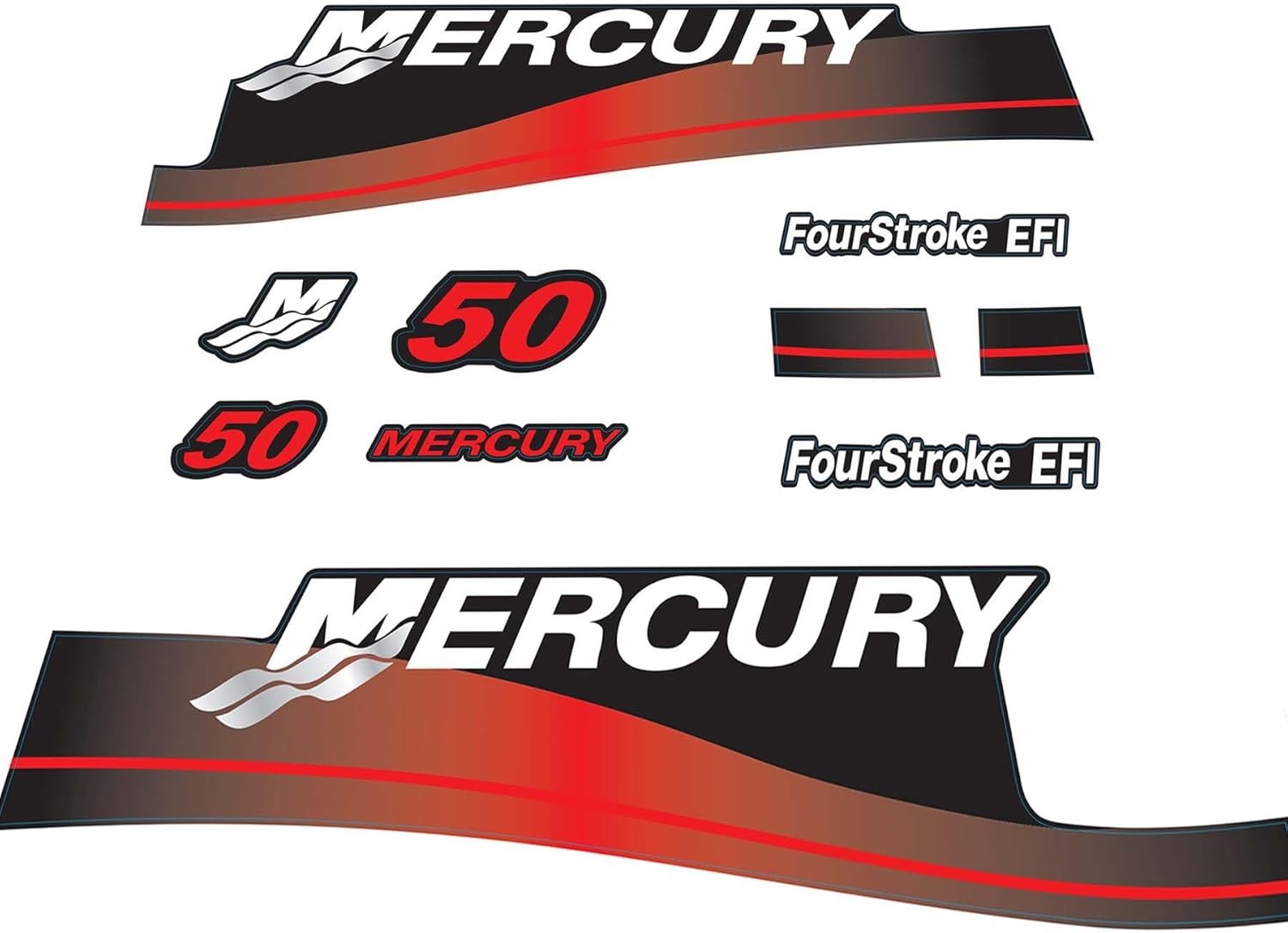 MERCURY 50HP Bigfoot Boat Outboard Decal Kit Pontoon Fishing Cowling Red M50