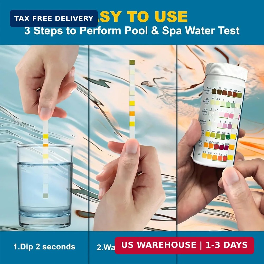7-Way Pool Test Strips, 150 Strips Quick & Accurate Pool and Spa Test, Pool Wate