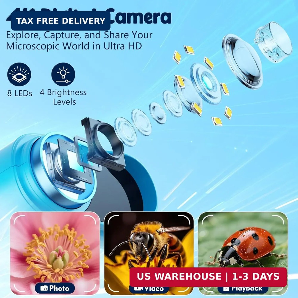 1000X Handheld Microscope for Kids, 4K 2.4" Screen Digital Kids Microscopes with