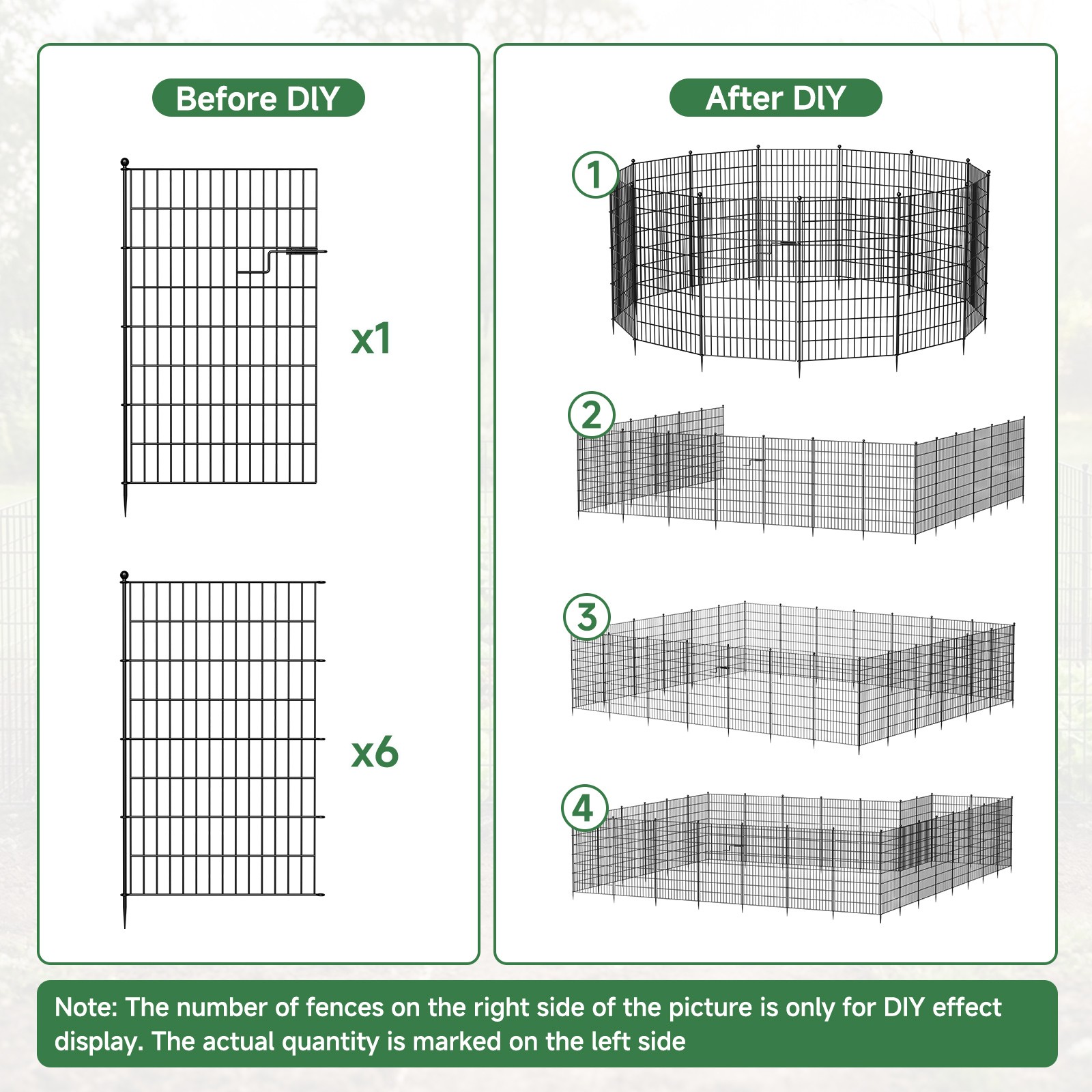 Decorative No Dig Garden Fence with Gate - 7/13 Panels for Pets & Yard 15/18 Ft