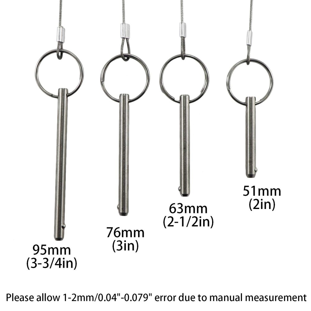 Quick Release Pin, Diameter 1/4"(6.3mm), Total Length 3"(76mm), Effective Len...