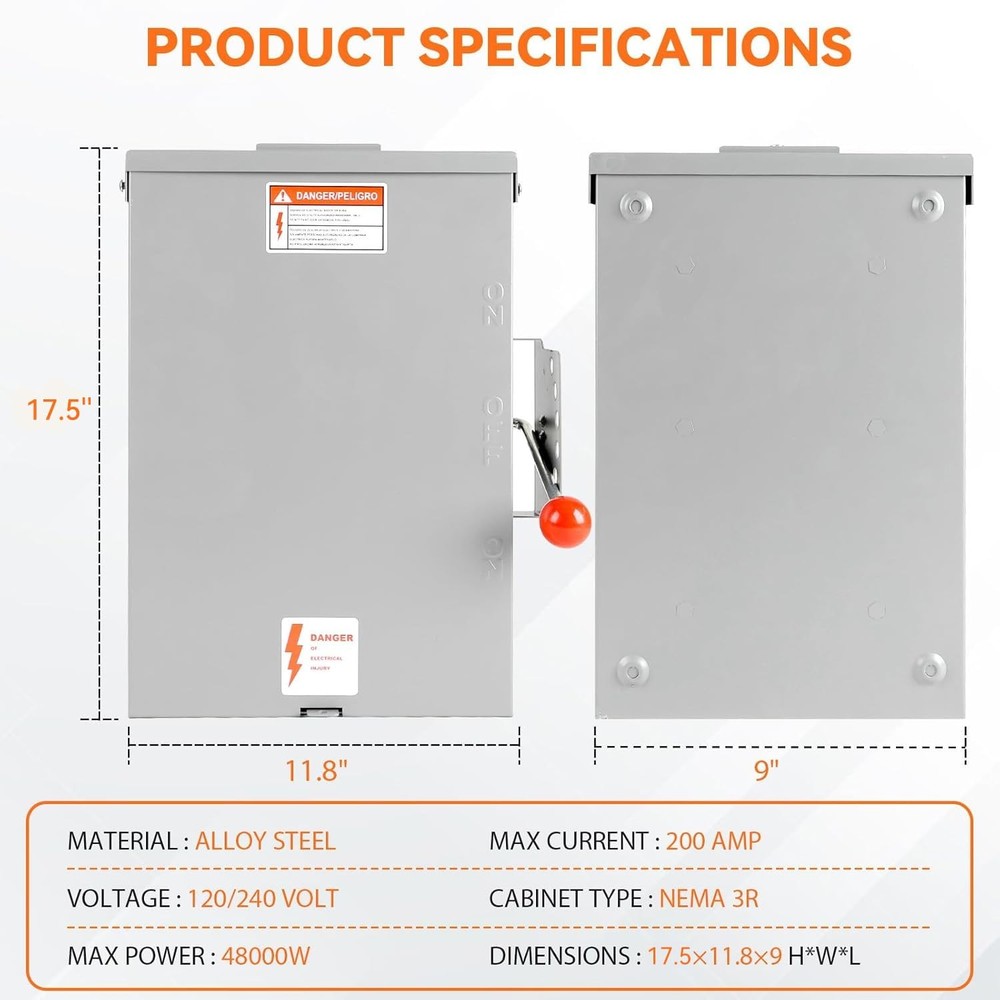 Double Throw Safety Switch 200A 48000W