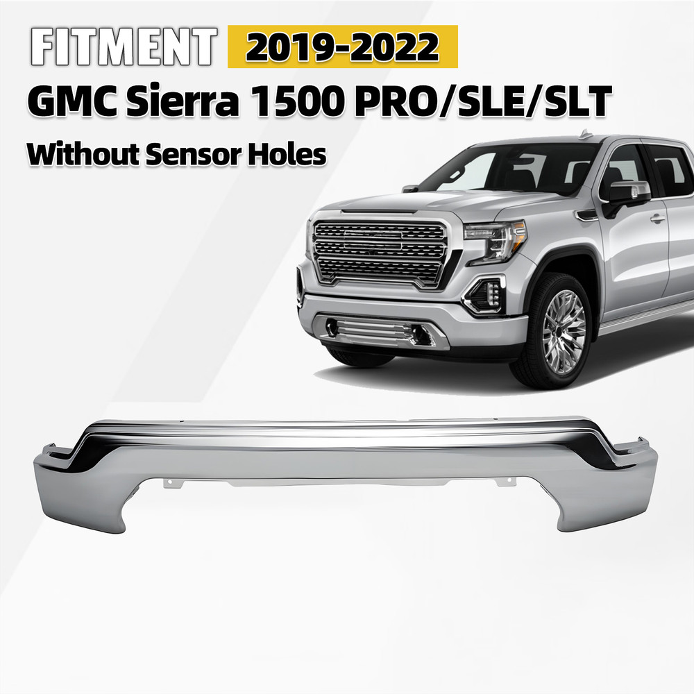2019-2022 GMC Sierra 1500 PRO/SLE/SLT Front Bumper Face Bar w/o Sensor Chrome