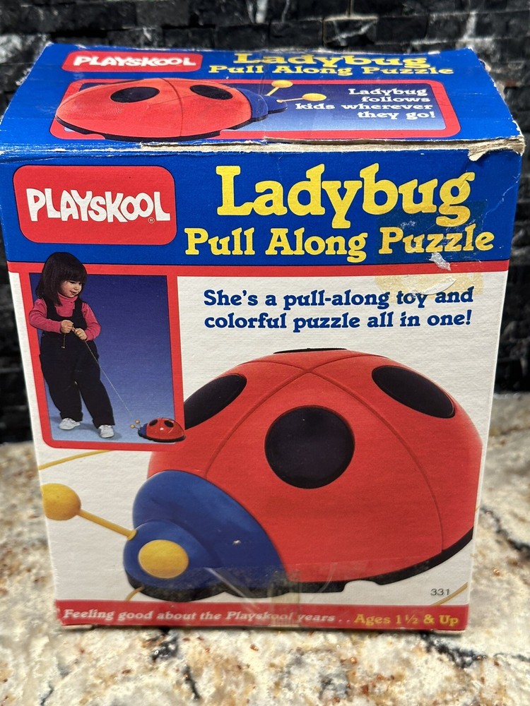 Vintage Playskool Toy 1987 Pull Along LADYBUG Puzzle With Original Box