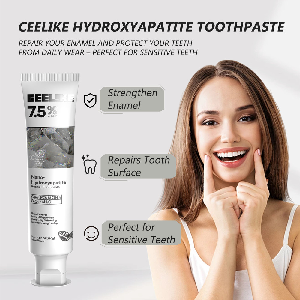 CEELIKE 7.5% nHAP Toothpaste & 5% nHAP Solid Toothpaste - 4.23 oz + 62 Tablets