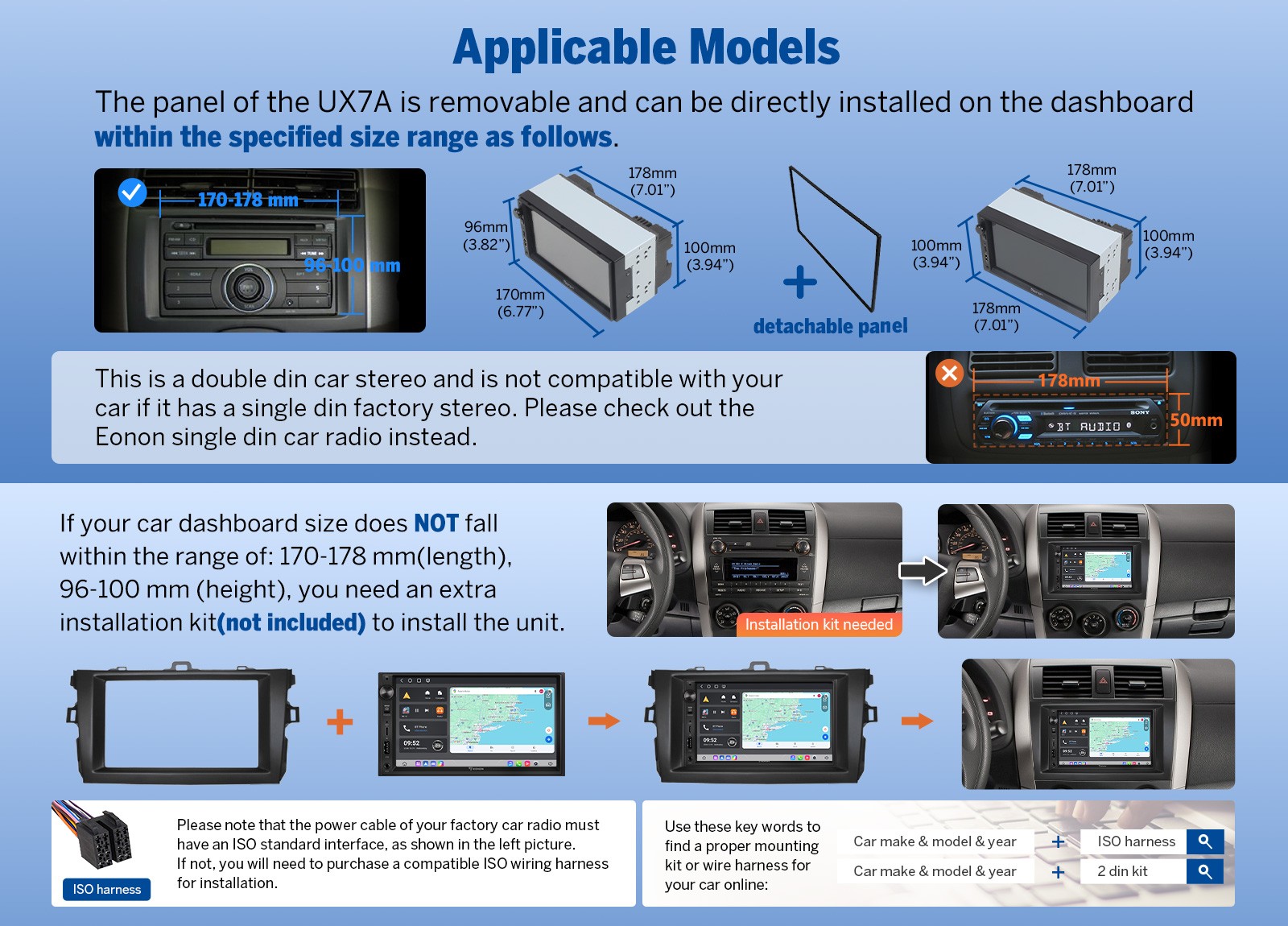 Eonon UX7A GPS Navigation 7" Android 14 4+64 Double DIN Car Stereo CarPlay Radio