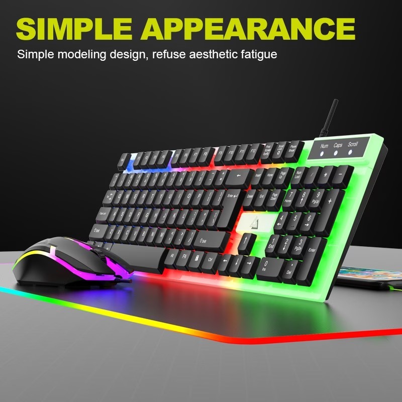 Rainbow LED Gaming Wired Keyboard and Mouse Set Multi-Colored Backlight Mouse