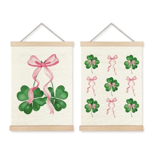 YTRGI Coquette Pink Bow Sage Green Spring Four Leaf Clover Irish Blessing Luck