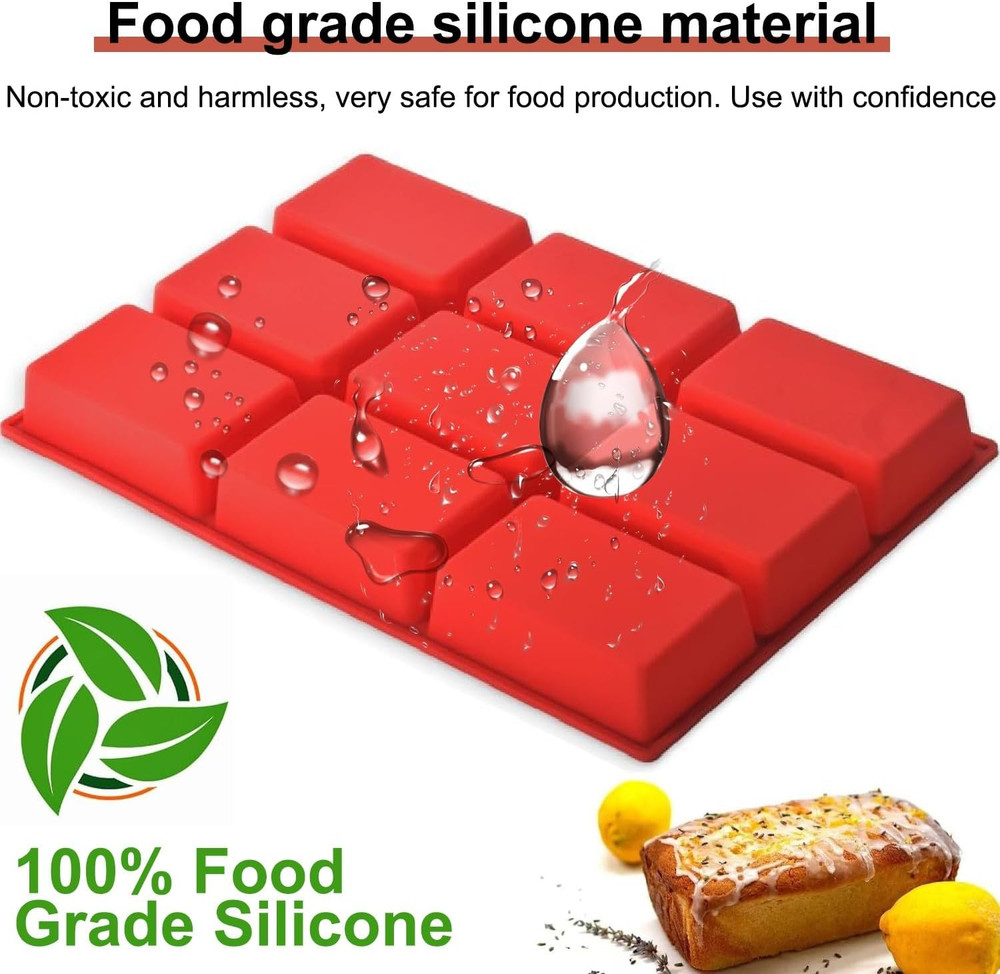 2 Pack Silicone Mini Loaf Pans, 9-Cavity Non-Stick Bread Cake Baking Mold