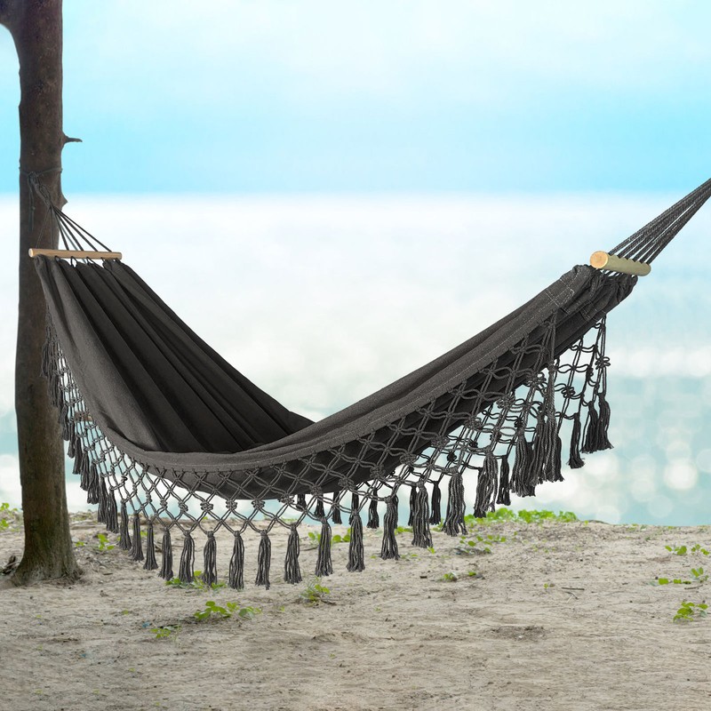 Portable Hammock with Tassels Bohemian Hammock Canvas Carry Bag for Outdoor