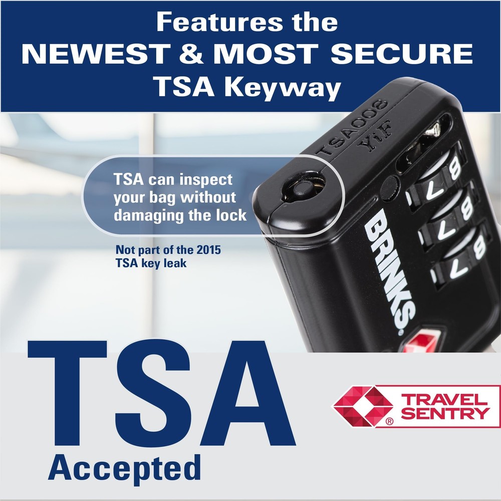 Brinks TSA Accepted Indicator Luggage Lock, Black Resettable 3Dial Combinati...