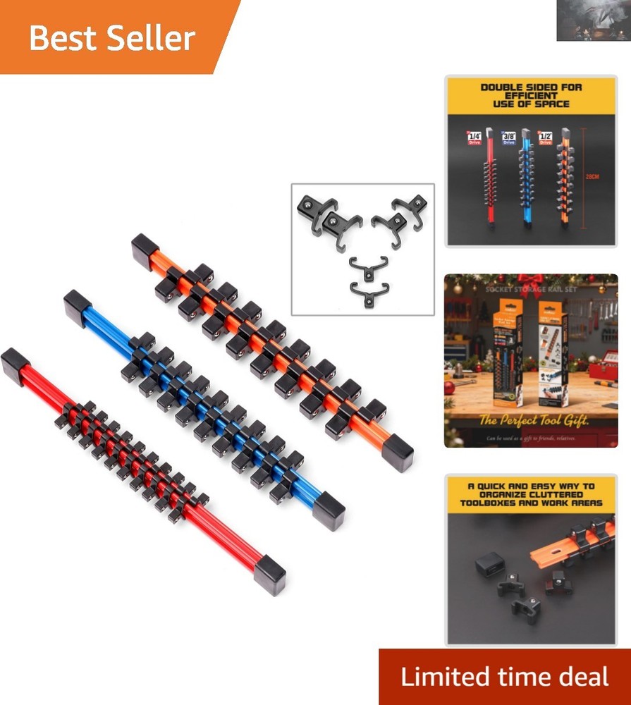 Double-Sided 3-Pc Socket Holder Set - Compatible with Major Brands & Sizes