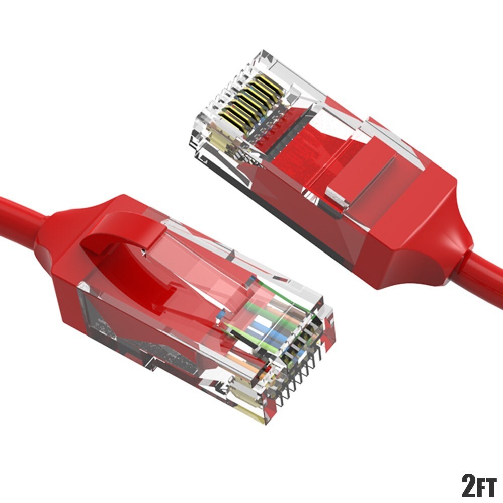 2FT CAT6 RJ45 Slim Ethernet LAN Network Patch Cable UTP Copper Wire 28AWG Red