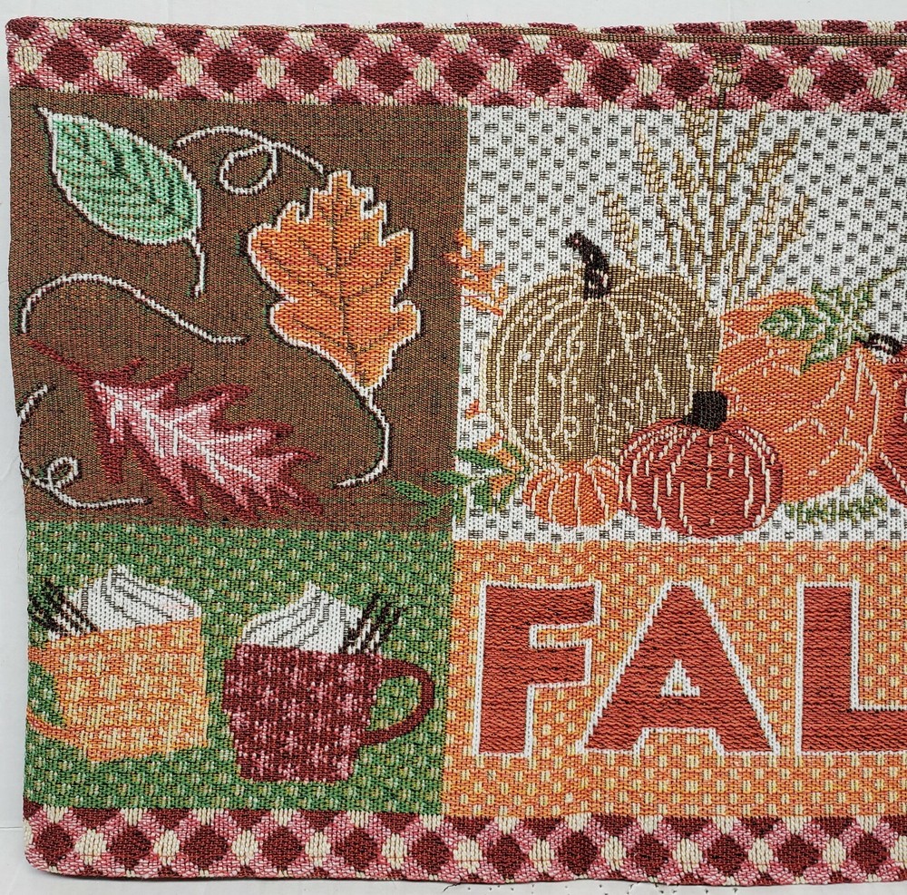 Long Tapestry Table Runner, 12"x70",FALL,HARVEST PATCHWORK, LEAVES & PUMPKINS,HC