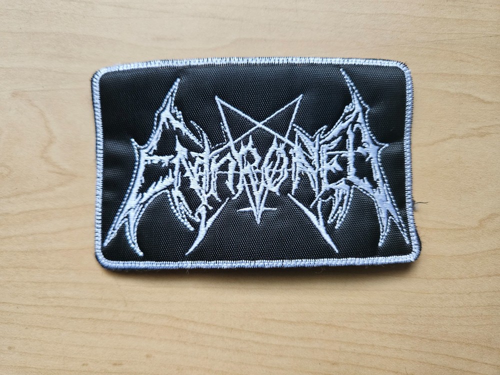 ENTHRONED, SEW ON WHITE, WHITE BORDER EMBROIDERED PATCH