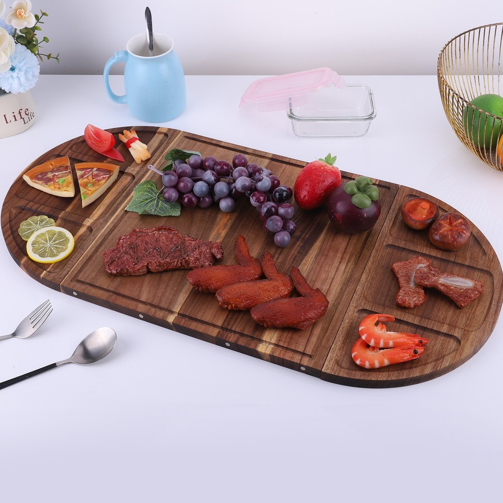Acacia Wood Serving Tray Charcuterie Platter Multi-Function Magnetic for Kitchen