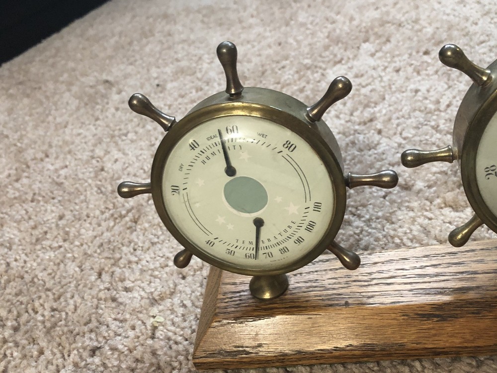 Vintage Barometer Thermometer Ships Wheel