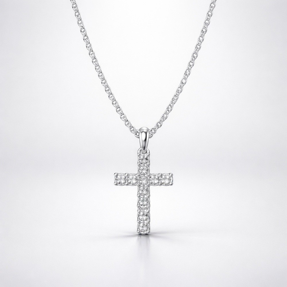Crystal Cross Necklace 22 inch Silver tone