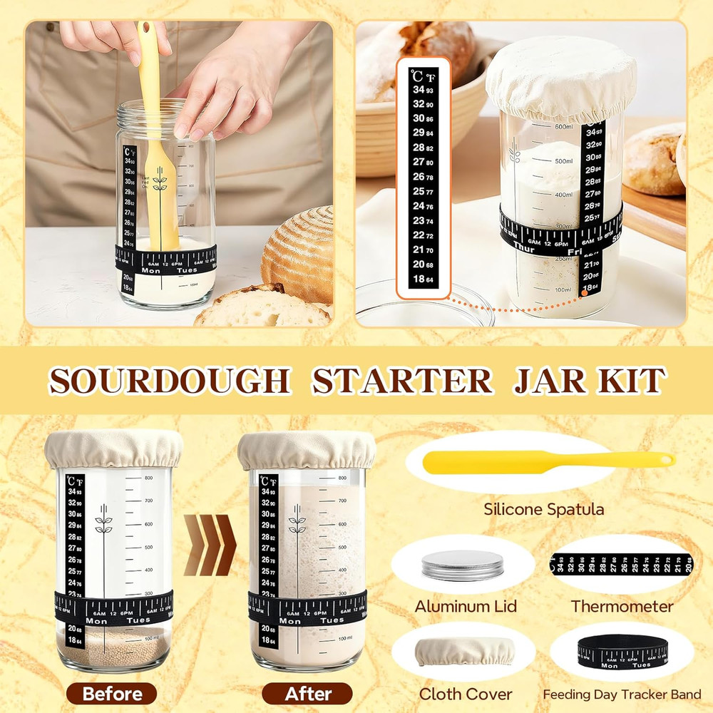 Complete Sourdough Starter Kit with Proofing Baskets and Baking Tools