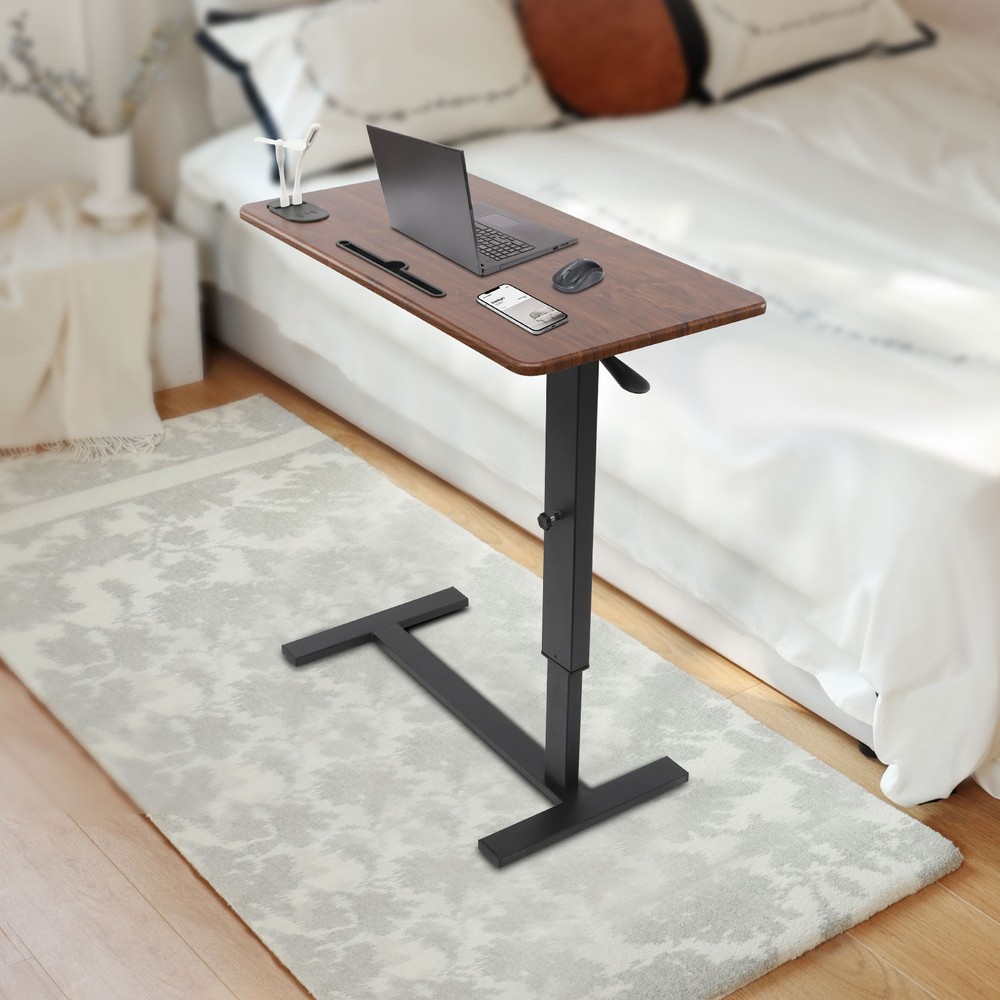 Adjustable Height Side Table Walnut Color Mobile Bedside Table dinner tray table