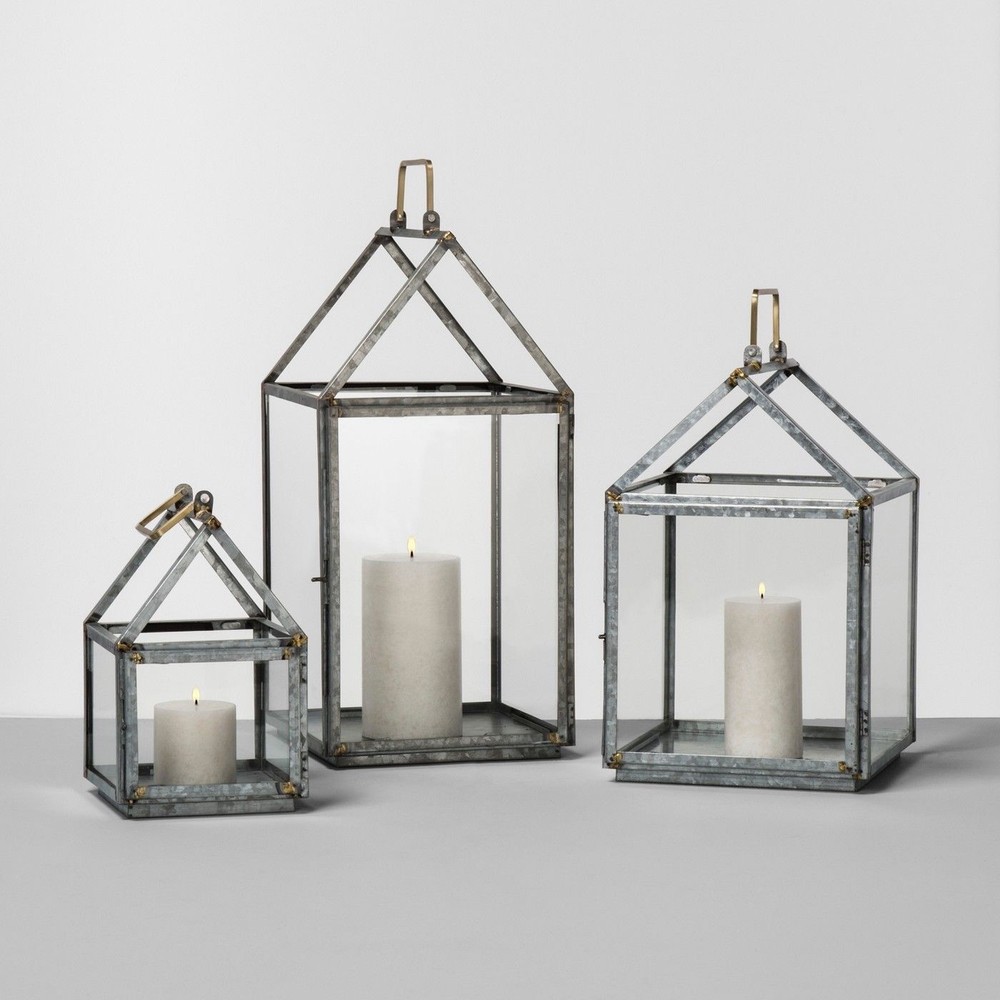 Small Hearth & Hand Magnolia Galvanized + Glass Lantern