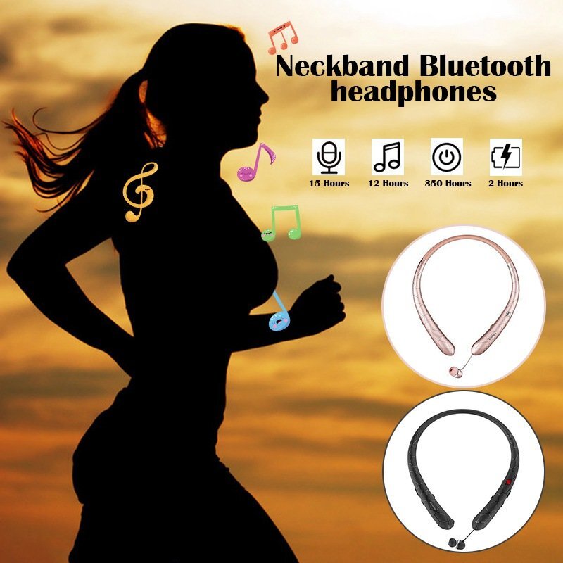 Sweatproof Retractable Headset Wireless Headphone Bluetooth Earbuds Neckband Mic